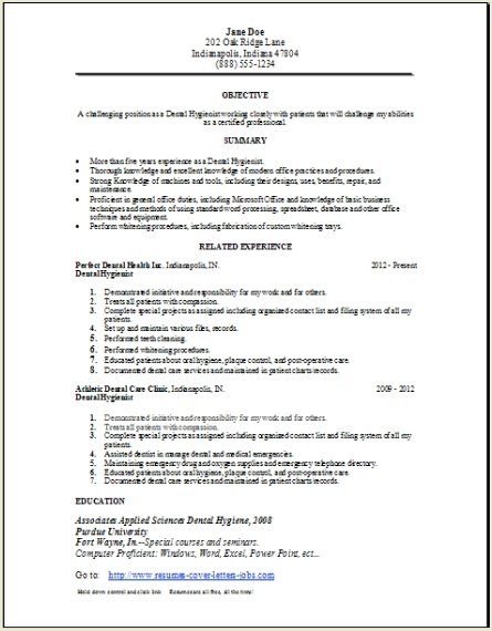 dental hygienist resume template free