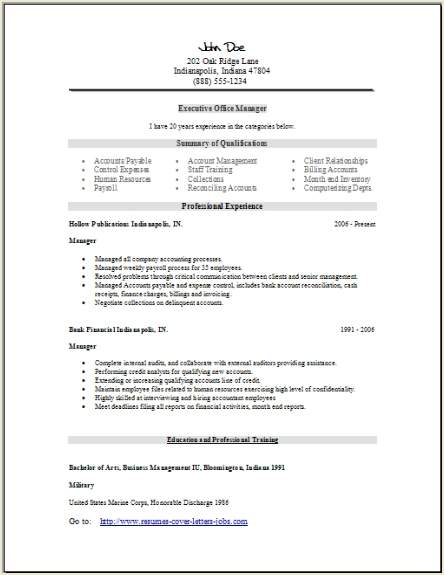 executive office manager resume  occupational examples