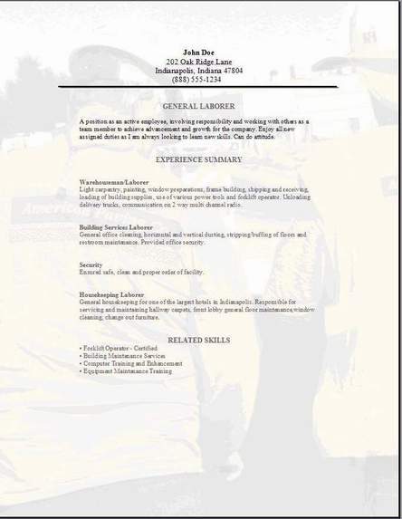 General Labor Resume examples samples Free Edit With Word