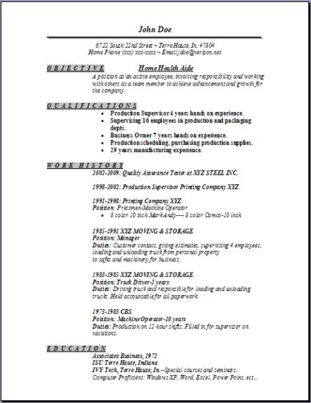 Home Health Aide Resume