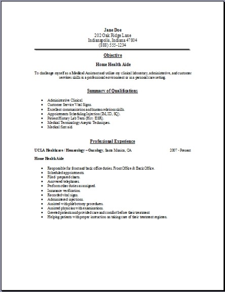 home health aide resume  occupational examples samples free edit with word