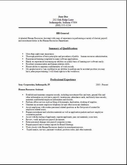 HR General Resume examples samples Free Edit With Word