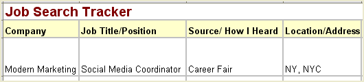 Job Search Tracker Spreadsheet