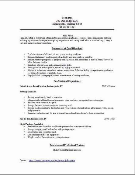 Mail Room Resume2