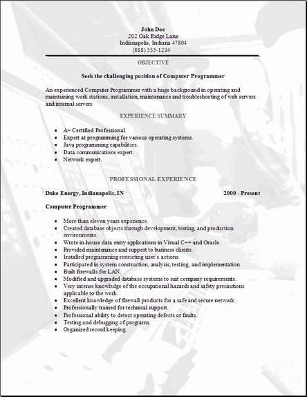 Programming Resume, Occupational:examples,samples Free 