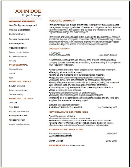 Project Management Resume, Occupational:examples,samples 