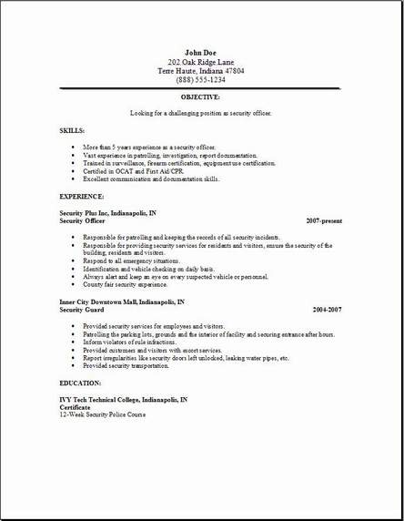 Security Resume Job Resume Examples Samples Free Edit With Word
