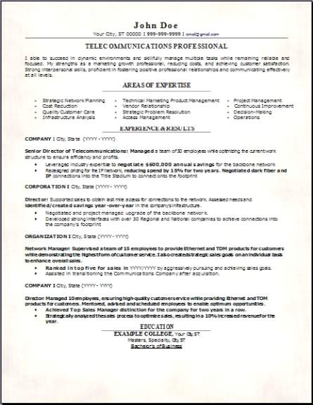 Telecommunications Resume, Occupational:examples,samples 