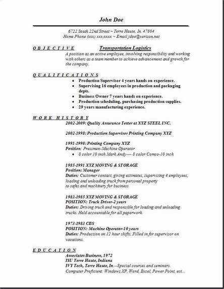 Transportation Logistics Resume