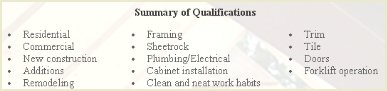Job Resume Experience Details