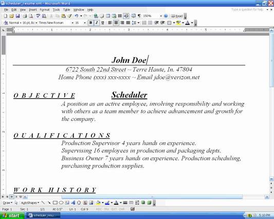 resume example 2